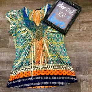 Boho Jewel Color V-Neck Top
